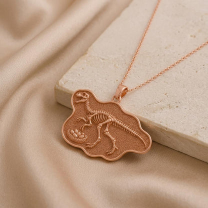 Oviraptor Fossil Pendant Necklace | 925 Sterling Silver Gold Plated | Paleontology Inspired Design | Gift for Science Enthusiasts