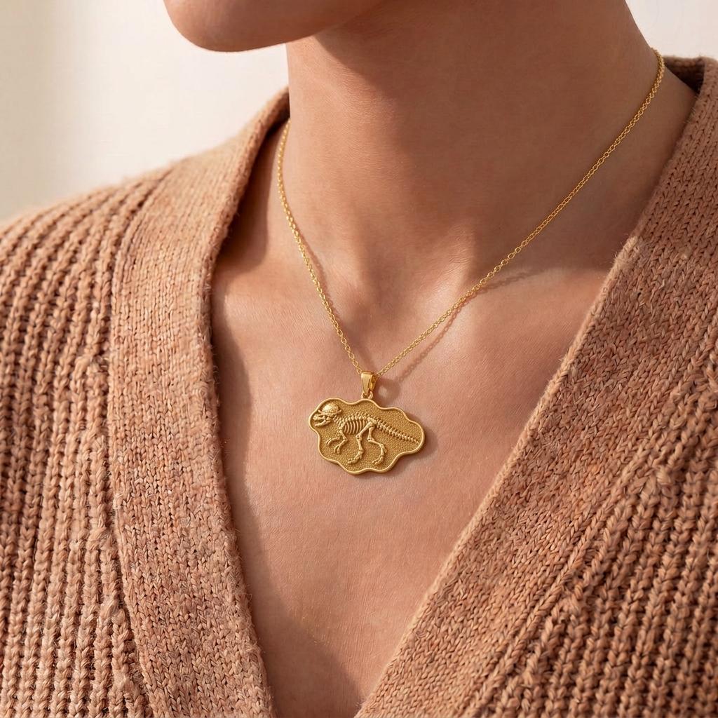 Pachycephalosaurus Fossil Pendant Necklace | 925 Sterling Silver | Prehistoric Fossil Design | Unique Science Lover Gift