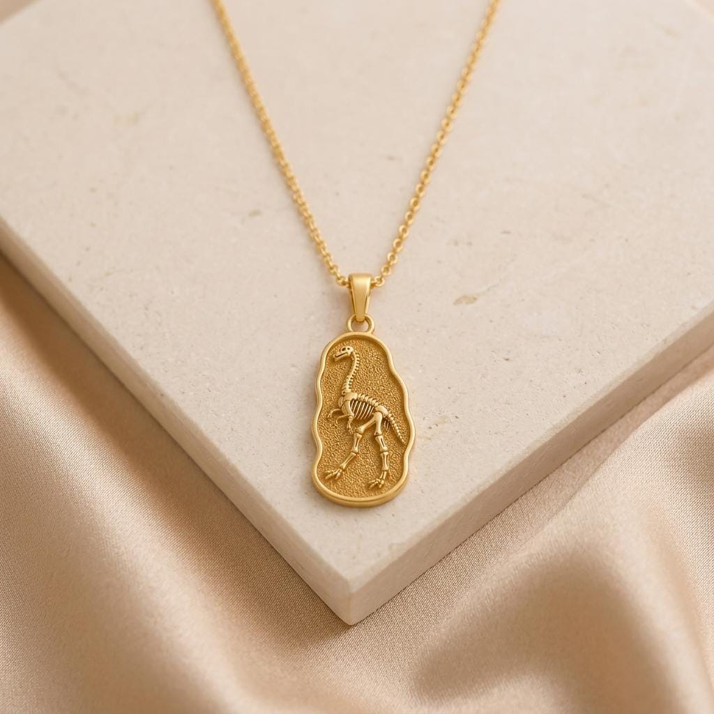 Gallimimus Fossil Pendant Necklace | 925 Sterling Silver | Paleontology Inspired Design | Unique Science Enthusiast Gift