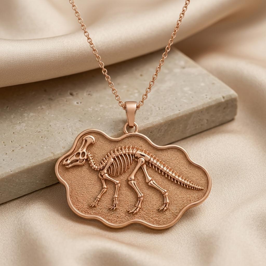 Corythosaurus Fossil Pendant | Gold Plated Silver | Paleontology Theme | Unique Gift