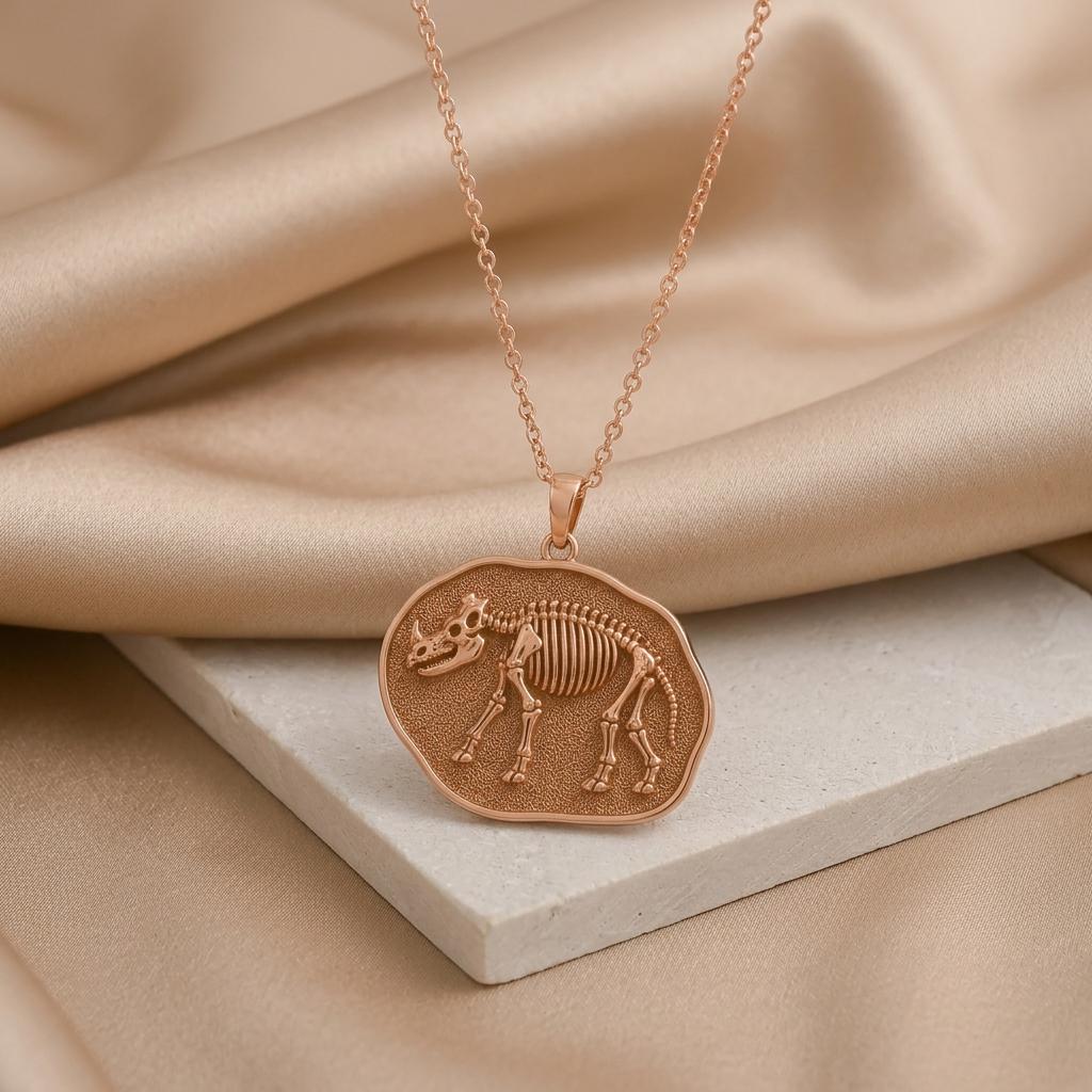 Uintatherium Fossil Pendant | Gold Plated Sterling Silver | Prehistoric Fossil Theme | Science Lover Gift