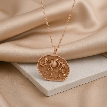 Uintatherium Fossil Pendant | Gold Plated Sterling Silver | Prehistoric Fossil Theme | Science Lover Gift